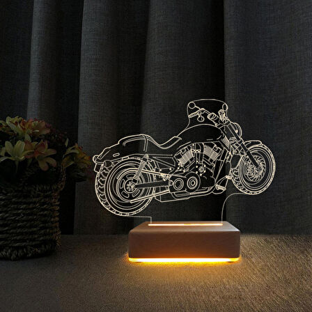 3D Led Gece Lambası Harley Motor Tasarım Doğum Günü Hediyesi Led Lamba