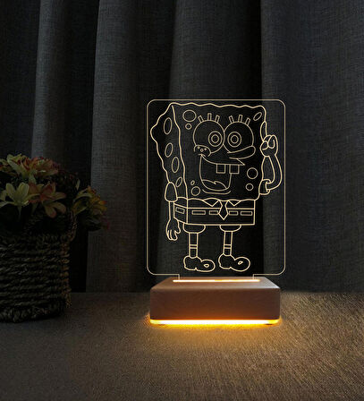 3D Led Gece Lambası Sünger Bob Tasarımlı Led Lamba Doğum Günü Hediyesi