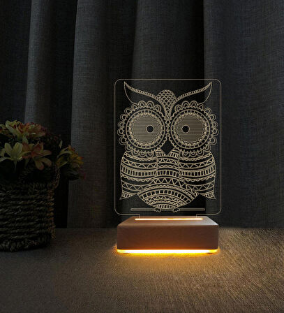 3D Led Gece Lambası Baykuş Tasarım Lamba Doğum Günü Hediyesi