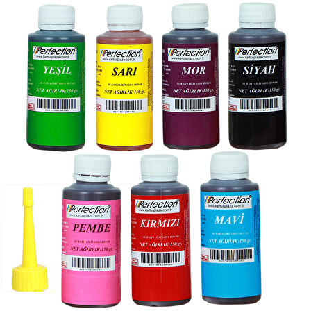 Perfection CHEF 7'li Sıvı Su Bazlı Likit Gıda Boyası Siyah Pembe Mor Sarı Kırmızı Mavi Yeşil 7 X 150 gr .