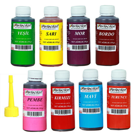Perfection CHEF 8'li Sıvı Su Bazlı Likit Gıda Boyası Bordo Pembe Turuncu Sarı Kırmızı Mavi Yeşil Mor 8 X 150 gr .