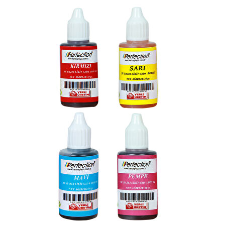 Perfection CHEF 4'lü Sıvı Su Bazlı Likit Gıda Boyası Sarı Kırmızı Mavi Pembe 4 X 30 gr .