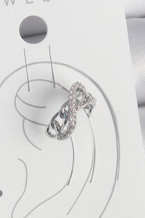 Pirinç Gümüş Renk Zirkon Taşlı Zincir Sonsuzluk Model Kadın Kıkırdak Küpe TJ-BKP10553