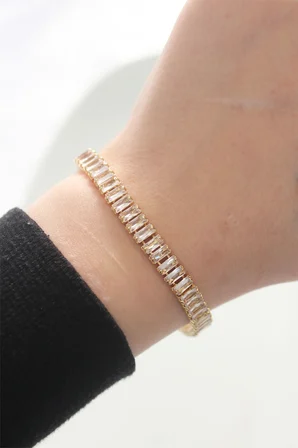 Pirinç Zirkon Taşlı Gold Renk Su Yolu Bileklik TJ-BB6044