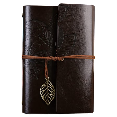 Büyük Yaprak Desenli Deri Defter Koyu Kahverengi