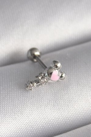 316L Çelik Gümüş Renk Zirkon Taş Detay Pembe Kalp İşleme Tragus Piercing TJ-PR1281