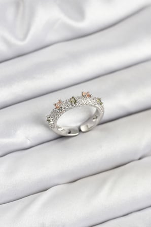 Pirinç Gümüş Renk Zirkon Taşlı Vintage Kadın Yüzük TJ-BYK3833