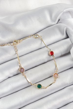 Pirinç Asorti Model Gold Renk Zirkon Taşlı Kadın Bileklik TJ-BB7038