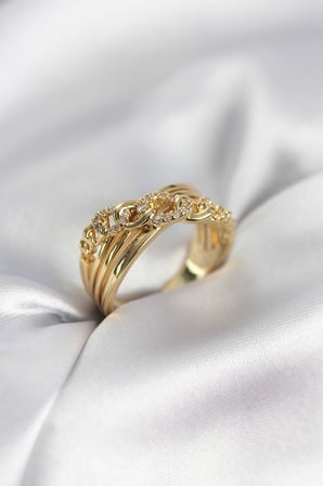 Gold Renk Zirkon Taşlı Zincir Model Kadın Yüzük TJ-BYK3971