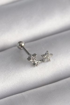 316L Çelik Gümüş Renk Zirkon Taşlı Yıldız Tragus Piercing TJ-PR1245