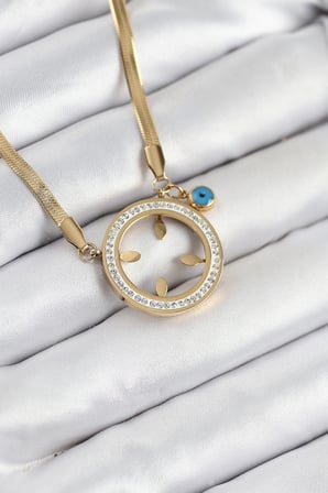 316L Çelik Zirkon Taşlı Takılabilir Gold Renk Kadın Kolye TJ-BKO10506