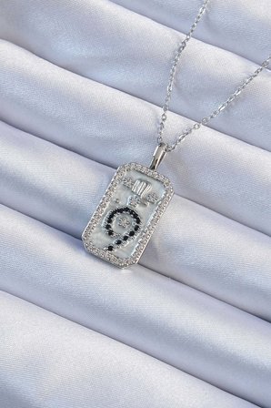 316L Çelik Zincir Gümüş Renk Zirkon Taşlı Minimal Papatya Figürlü Tarot Kolye TJ-BKO9224