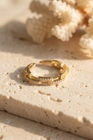 Gold Renk Zirkon Taşlı Zincir Model Kadın Yüzük TJ-BYK4242