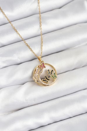 316L Çelik Zincir Gold Renk Zirkon Taşlı Kelebekli Kadın Kolye TJ-BKO10609