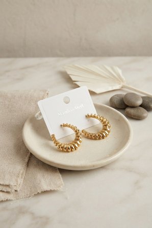 316L Çelik Gold Renk Tırtıklı Halka Model Küpe TJ-BKP12019