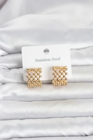 316L Çelik Gold Renk Motif Desenli Halka Kadın Küpe TJ-BKP11822