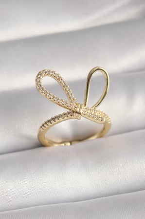 Gold Renk Zirkon Taşlı Düğüm Model Kadın Yüzük TJ-BYK3085