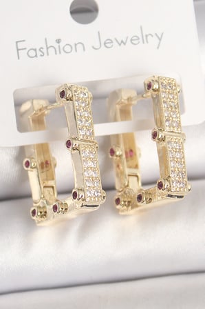 Pirinç Gold Renk Kare Zirkon Taşlı Kadın Küpe TJ-BKP10373