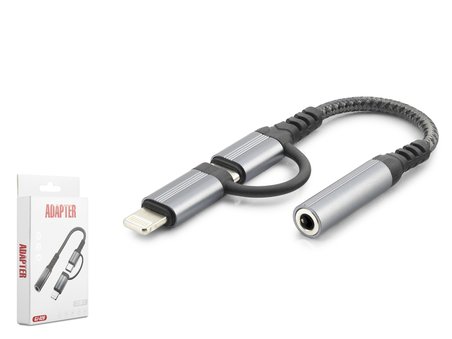 Type-C + Lightning To 3.5 Mm Dişi Ses Kablosu - Siyah GJ-026