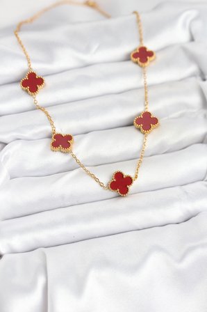316L Çelik Gold Renk Zincir Bordo Yonca Kadın Kolye TJ-BKO10565