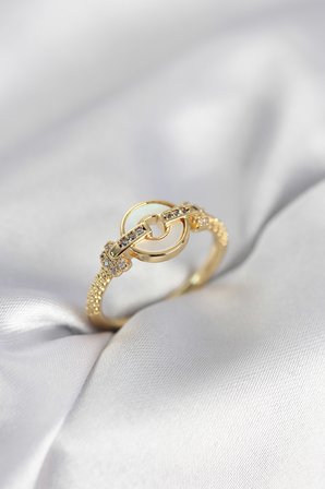 Gold Renk Daire Form Sedef ve Zirkon Taşlı Kadın Yüzük TJ-BYK4003