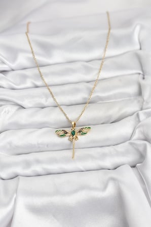316L Çelik Zincir Gold Renk Yusufçuk Model Zirkon Taşlı Kadın Kolye TJ-BKO10833