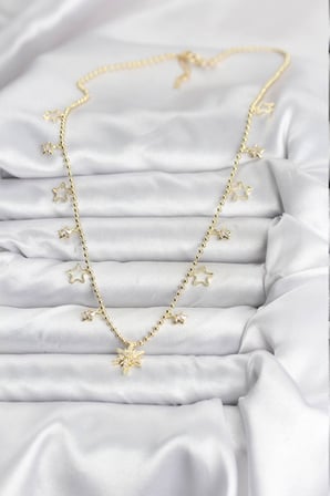 Pirinç Gold Renk Zirkon Taşlı Kutup Yıldızı Model Kadın Kolye TJ-BKO10649