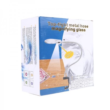 2.5 X 130 MM 5X24 MM LED Aydınlatmalı Büyüteç Masa üstü Metal Hortum Mandallı MG15124-C
