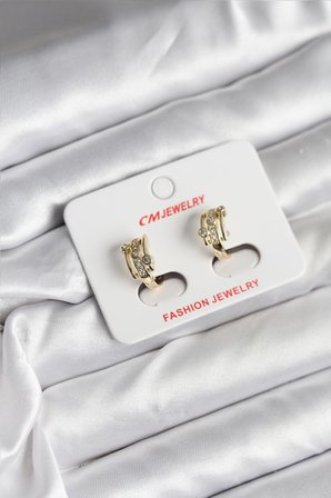 14K Gold Renk Kaplama Yarım Halka Zirkon Taşlı CM Kadın Küpe TJ-BKP11417