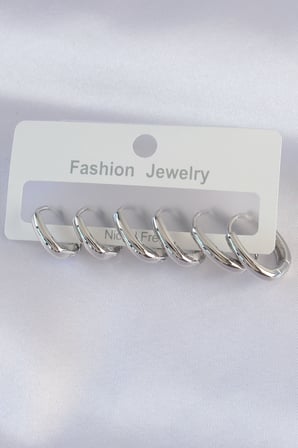 Pirinç Gümüş Renk Oval Küpe Seti TJ-BKP8999