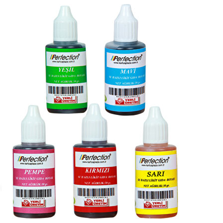 Perfection CHEF 5'li Sıvı Su Bazlı Likit Gıda Boyası Pembe Sarı Kırmızı Mavi Yeşil 5 X 30 gr .