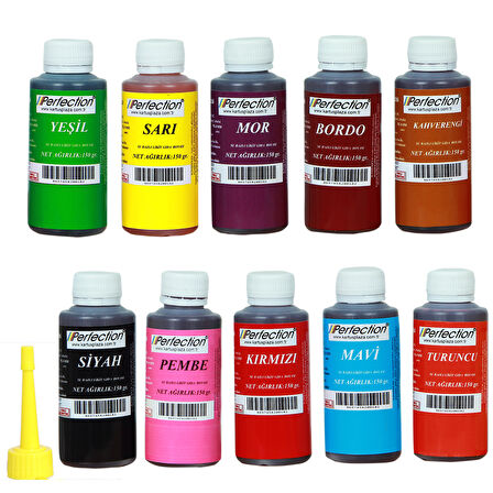 Perfection CHEF 10'lu Sıvı Su Bazlı Likit Gıda Boyası Kahverengi Siyah Bordo Pembe Turuncu Sarı Kırmızı Mavi Yeşil Mor 10 X 150 gr .