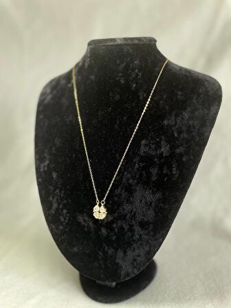 Yonca Mıklantıslı Çelik Kolye, Çelik Zincir 50 cm Gold