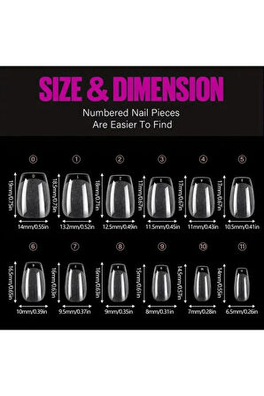 Takma Tırnak Seti & Zararsız Yapıştırıcı 24'Lü Şeffaf Orta Uzunlukta Balerin Tasarım