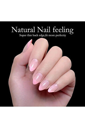  Takma Tırnak Seti & Zararsız Yapıştırıcı 24'Lü  Pembe/Şeffaf Uçlu Orta Badem Tasarım