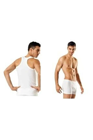 Erkek Beyaz 5'li Paket Pamuklu Ribana Sporcu Atleti & Erkek Beyaz Elastan Likralı Boxer 5'li Paket