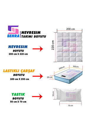 Lüks Dayanıklı Yumuşak Pamuklu Çift Kişilik Nevresim Takımı Seti + Lastikli Çarşaf +2 Yastık Kılıflı