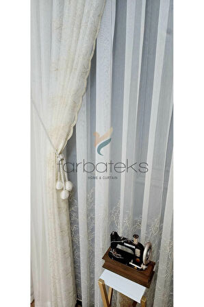 Trend Zemin Ttm Selvi Gold Altın Işleme Desen Tül Fon Takım Tül Perde