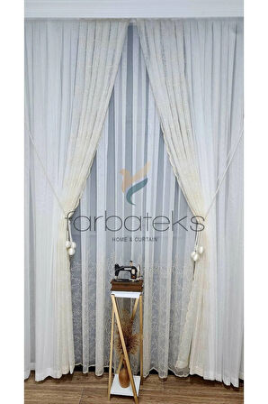 Trend Zemin Ttm Selvi Gold Altın Işleme Desen Tül Fon Takım Tül Perde