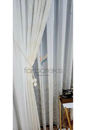 Trend Zemin Ttm Selvi Gold Altın Işleme Desen Tül Fon Takım Tül Perde