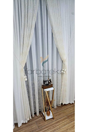 Trend Zemin Ttm Selvi Gold Altın Işleme Desen Tül Fon Takım Tül Perde