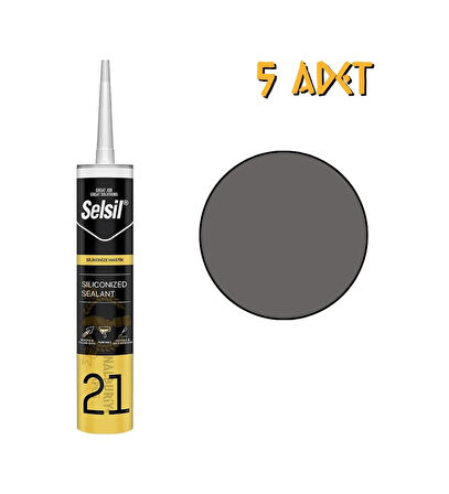 Selsil Silikonize Antrasit Gri Mastik 500 Gr. 5 Adet