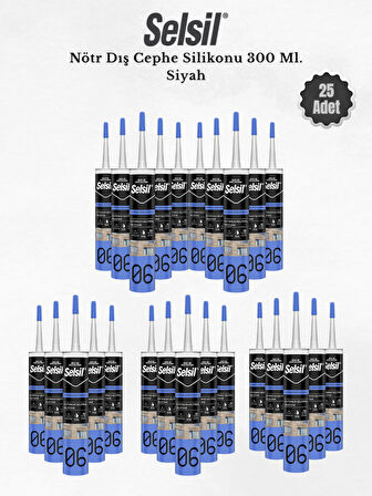 Selsil Nötr Dış Cephe Silikonu Siyah 300 Ml. 25 Adet