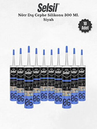 Selsil Nötr Dış Cephe Silikonu Siyah 300 Ml. 10 Adet