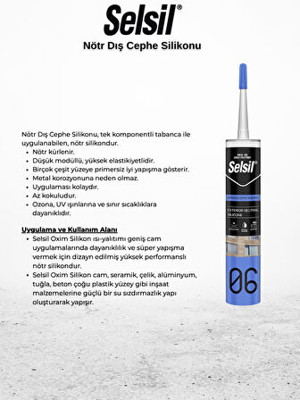 Selsil Nötr Dış Cephe Silikonu Seffaf 300 Ml. 10 Adet