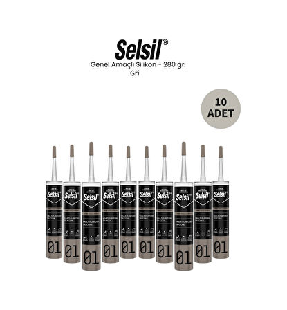 Selsil Genel Amaçlı Gri Silikon 280 Gr. 10 Adet