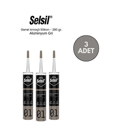 Selsil Genel Amaçlı Alüminyum Gri Silikon 280 Gr. 3 Adet