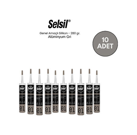 Selsil Genel Amaçlı Alüminyum Gri Silikon 280 Gr. 10 Adet