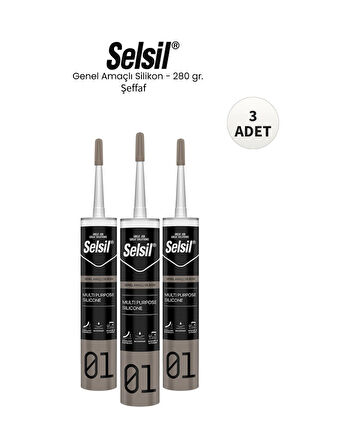 Selsil Genel Amaçlı Şeffaf Silikon 280 Gr. - 3 Adet
