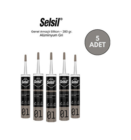Selsil Genel Amaçlı Alüminyum Gri Silikon 280 Gr. 5 Adet